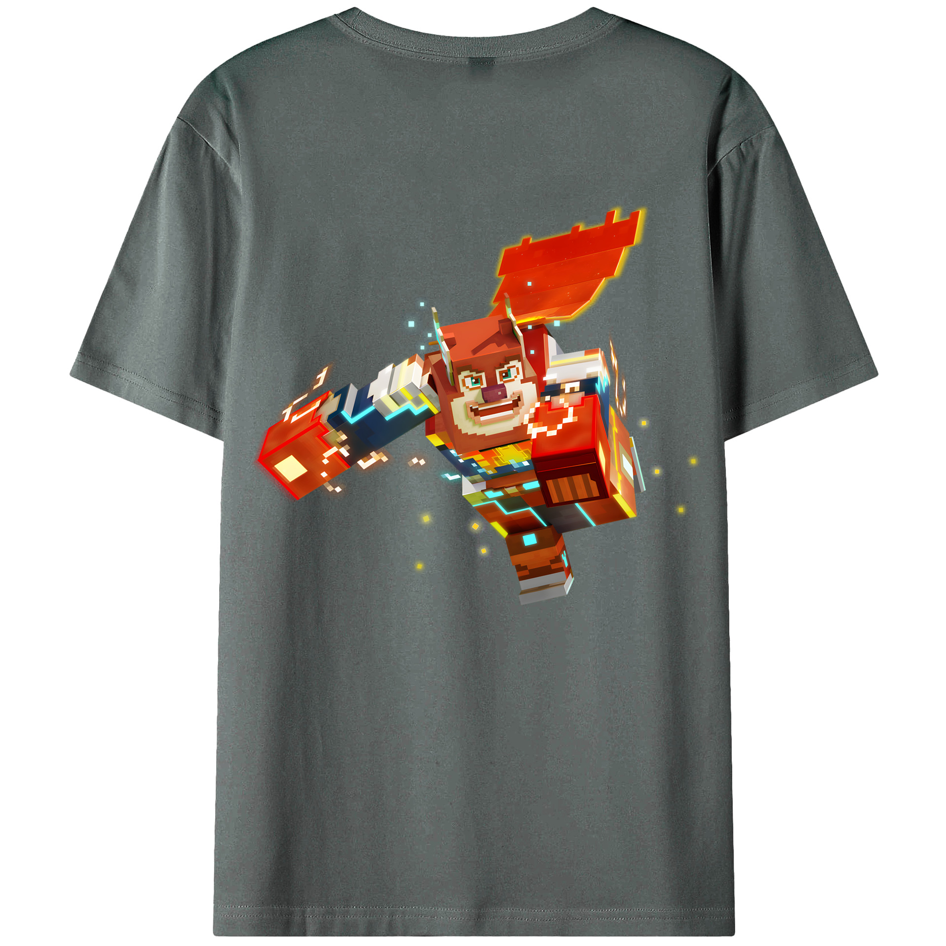 （画像用） マインクラフト ブロックの世界 Minecraft MC Block world 綿100％ メンズ半袖Tシャツ（バックプリント） 通気性